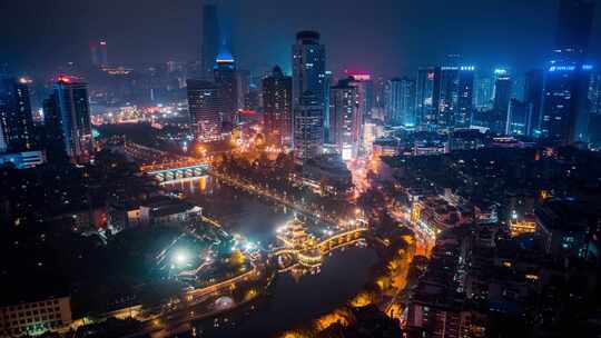 贵州贵阳甲秀楼南明区夜景航拍城市