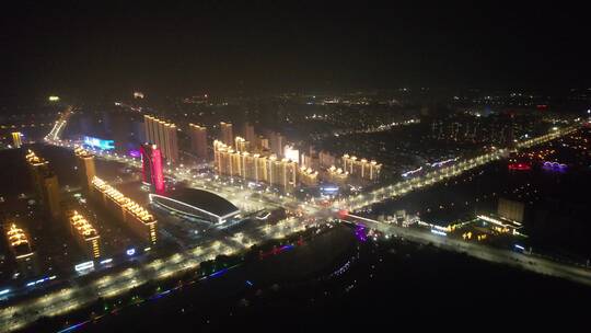 中国北方城市元旦跨年新年春节烟花夜景航拍