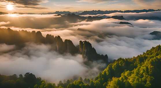 张家界山峰云海山脉日出风景云雾大自然奇峰