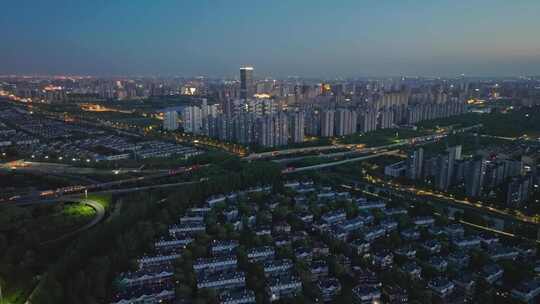 上海嘉定新城夜景航拍视频素材模板下载