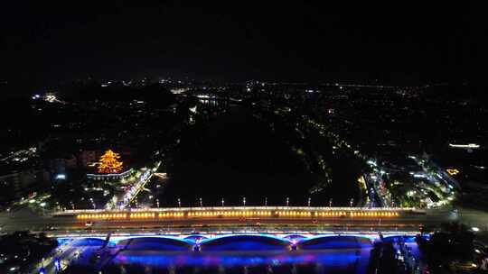 航拍广西桂林夜景桂林城市风光