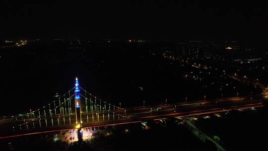 航拍北京昌平南环大桥亮灯