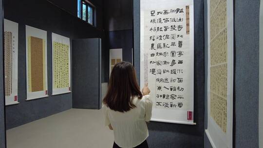 美女参观书法展览