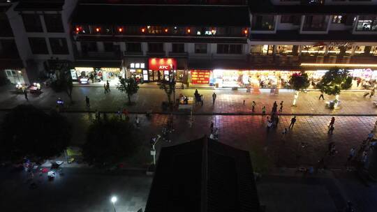 航拍广西桂林阳朔古西街夜景