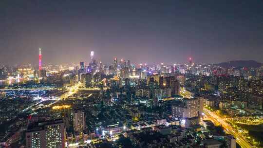 广州城市夜景交通夜景航拍延时4K