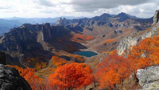 秋天长白天天池航拍风景