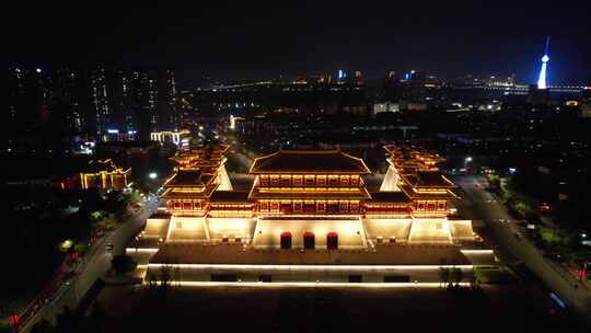 河南洛阳城市夜景交通航拍