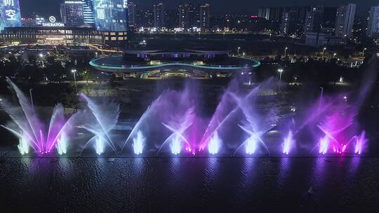 航拍上虞曹娥江水上音乐喷泉,城市阳台