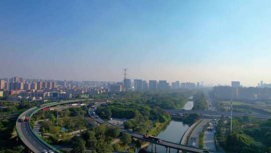 杭州钱塘新区下沙立交桥郊区风景航拍