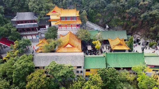 航拍山东济南著名景点千佛山风景区