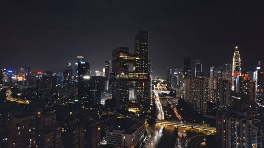 4k航拍深圳南山地标建筑腾讯滨海大厦夜景