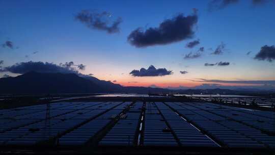 鱼塘小棚虾养殖场夜景乡村振兴航拍震撼大气