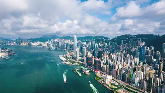 香港港岛中环蓝天白云航拍延时