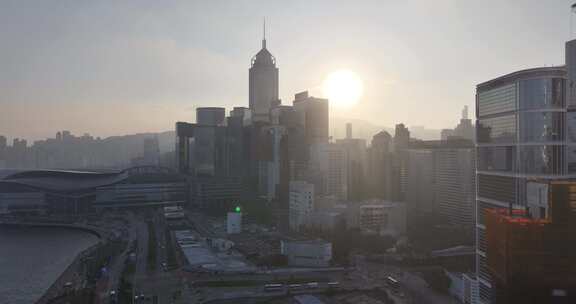 香港中环清晨建筑航拍