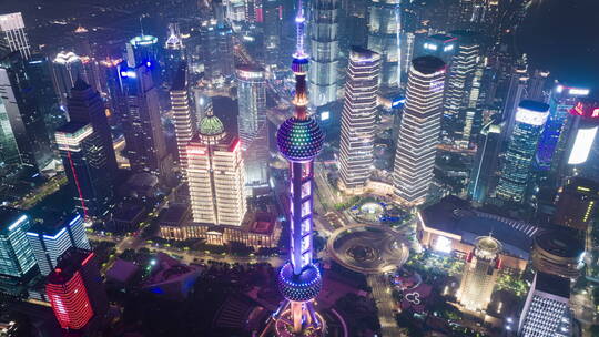 上海陆家嘴夜景航拍延时摄影