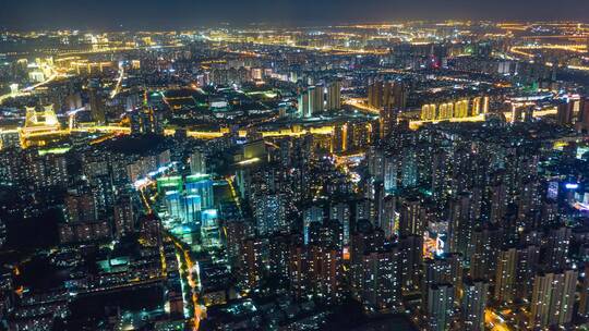 航拍武汉城市夜景全景空镜头
