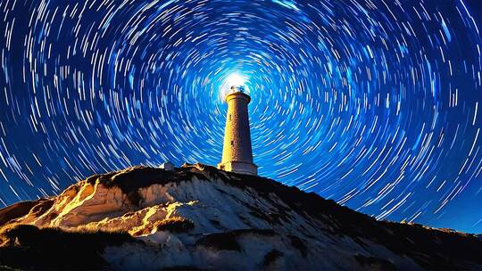星轨星空延时星河宇宙北极光灯塔