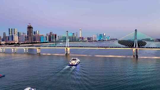 长沙湘江夜景游船轮渡航拍