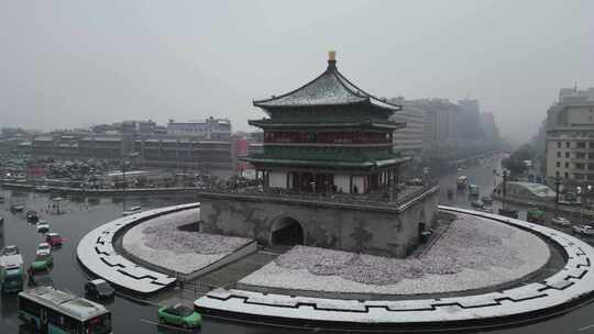 西安大雪钟楼永宁门城墙雪景航拍合集5