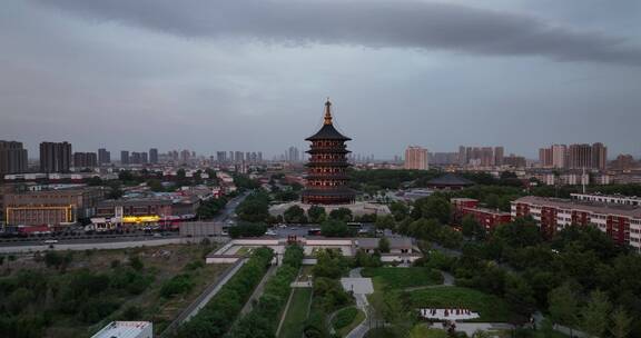 洛阳隋唐国家遗址公园夜景航拍应天门明堂