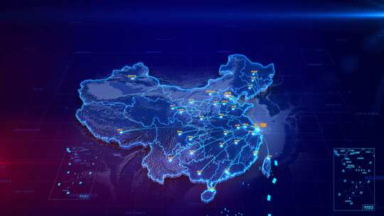 4K上海辐射全国地图科技地图AE模板