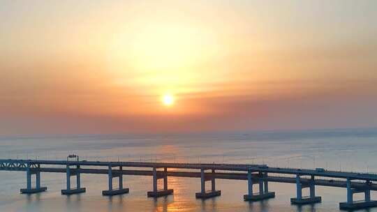 跨海大桥的夕阳视频素材模板下载
