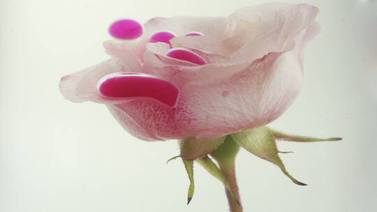 HD粉色液体滴落在白色玫瑰之上