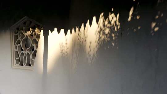 江南古典园林的阳光白墙光影空镜