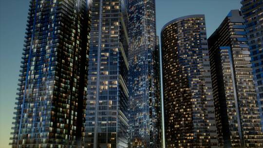 傍晚城市里的摩天大楼