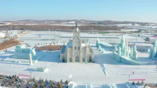 吉林长春冰雪新天地雪景航拍