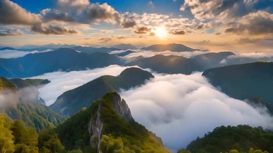 山峦云海日出全景