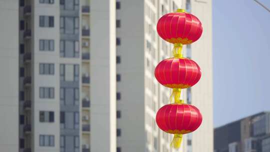 城市建筑红灯笼串慢镜头视频素材模板下载