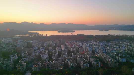 杭州西湖夜景航拍