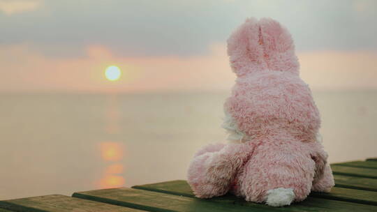 码头上的粉色兔
