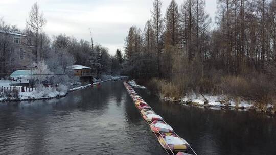 吉林二道白河魔界漂流，航拍冰河雪景