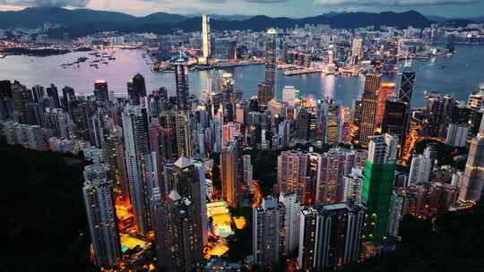 香港维多利亚港夜景航拍