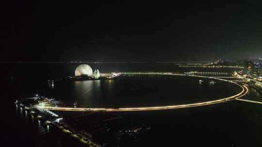 珠海日月贝夜景航拍夜晚珠海大剧院珠海地标