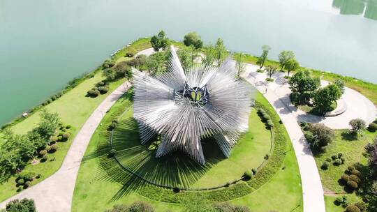 湖南省长沙市梅溪湖节庆岛长沙之星雕塑航拍