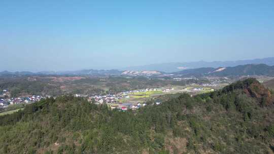 航拍乡村田野油菜花田