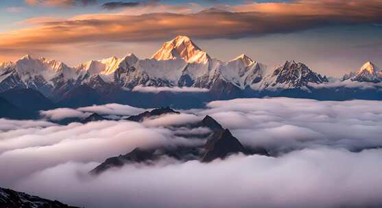 雪山云雾阳光山峰云海日出自然生态环境风景