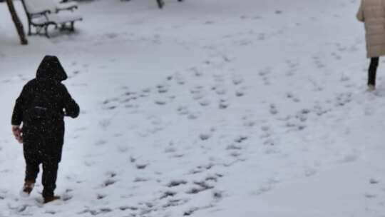 雪地中的行人视频素材模板下载