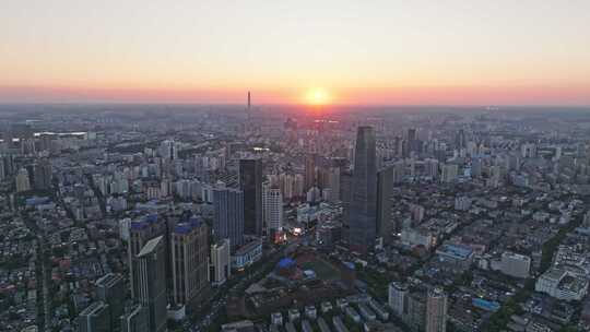 天津城市夕阳晚霞航拍