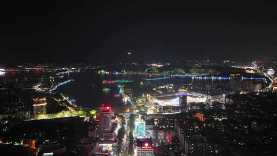 航拍广东肇庆星湖全景夜景