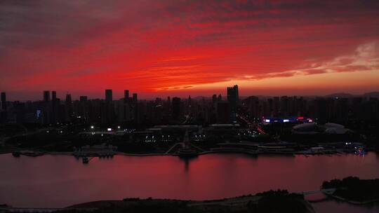 山东省日照市城市阳台夕阳航拍