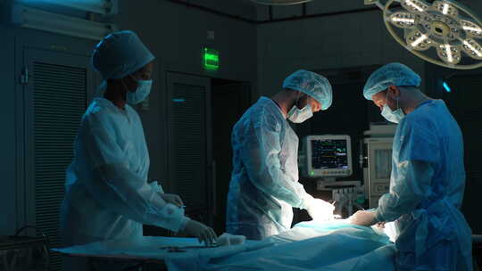 黑暗手术中外科医生与外科医生的多元化合作视频素材模板下载