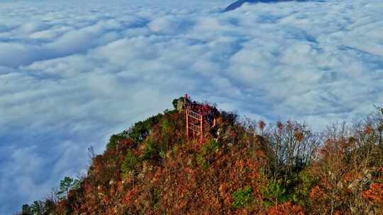 大气航拍巫峡云海红叶