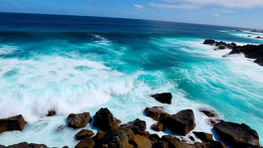 海浪拍打岸边礁石景象