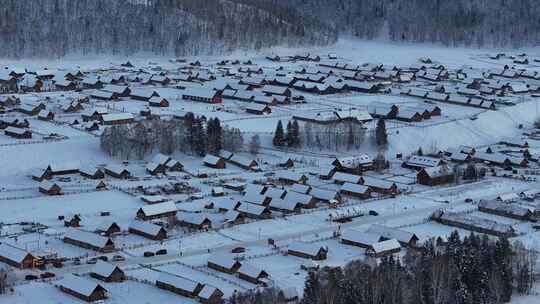 新疆北疆阿勒泰喀纳斯冬季雪景童话世界航拍