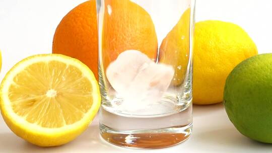 将柠檬水倒入加冰的玻璃杯中