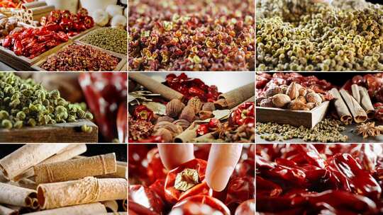 火锅调料美食香料食材佐料卤料辅料广告实拍高清在线视频素材下载